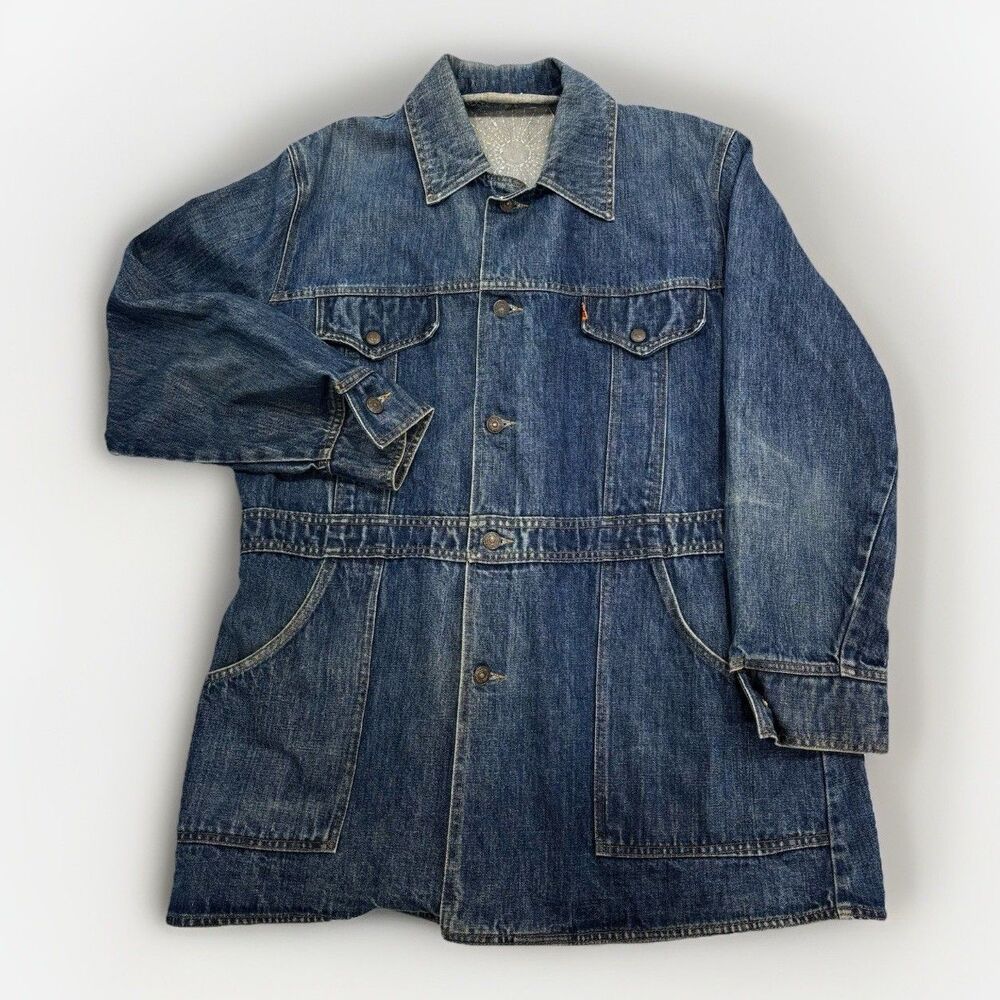 Levis 70s Chore Jacket Mens Size XL Blue Denim Orange Tab Coat Vintage Sashiko